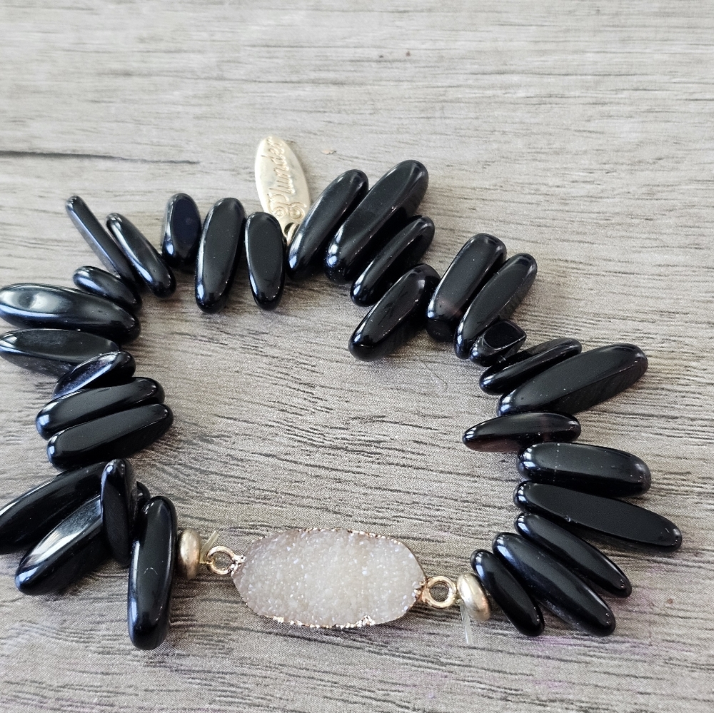 Plunder polished black stone & crystal bracelet